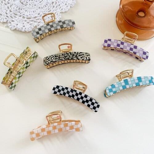 Fashion Plaid Hair Claw Women Acetate Barrette Crab Alloy Hair Clips Ponytail Holder Vintage Hair Accessories Hairgrip Clamp