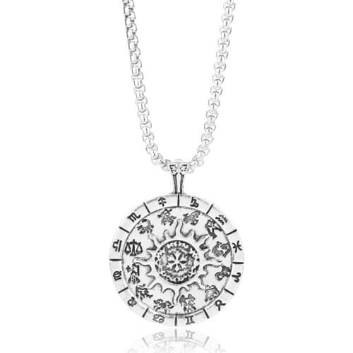 MQCHUN Vintage Silve Color The Old Moon Phase Talisman Necklace Rune Pendant Amulet Jewelry For Men And Women Gifts AXL569