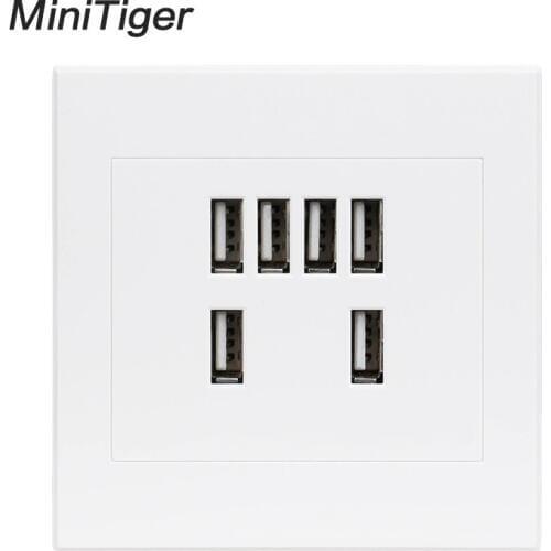 Minitiger 110-250V Wall Power Socket 2/3/4/6 USB Port Smart Induction Charging Port For Mobile 5V 1.0-3.5A Output Plastic Panel