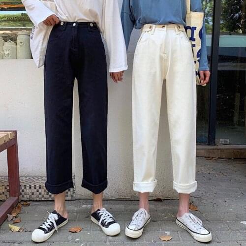 2021 new Korean high waist straight white jeans womens autumn loose wide leg pants show thin pants