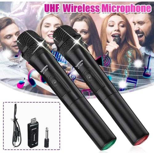 NEW 2PCS UHF USB 3.5mm 6.35mm Wireless Microphone Megaphone Handheld Mic with Receiver for Karaoke Speech Loudspeaker