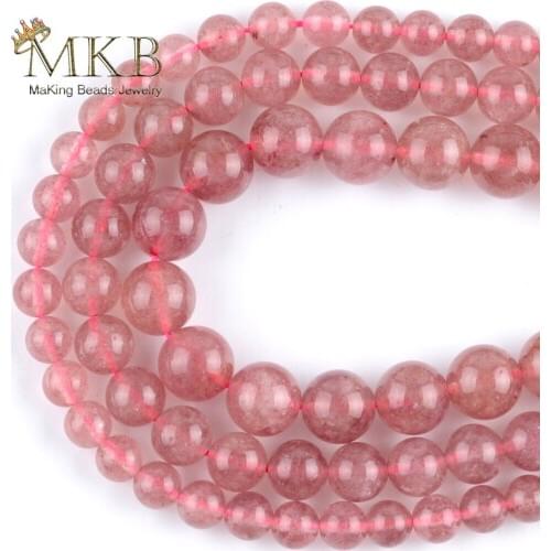 Wholesale Natural Strawberry Quartz Crystal Stone Round Beads For Jewelry Making 6mm-12mm DIY Bracelet Necklace Jewellery 15"