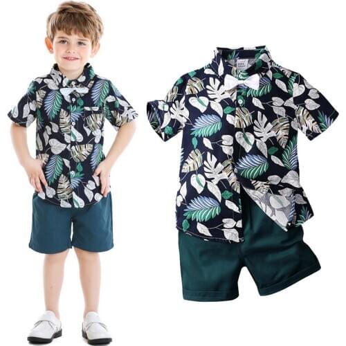 0-7Y Summer Baby Boy Clothing Set Short-Sleeve Flower Printed Shirt+Shorts Multicolor Gentleman 2pcs Set For Kids Boys Outfit