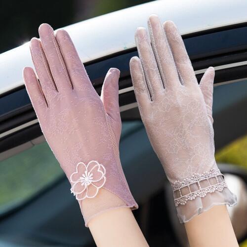 Sexy Summer Women UV Sunscreen Short Sun Female Gloves Fashion Ice Silk Lace Driving Of Thin Touch Screen Lady Gloves 03k