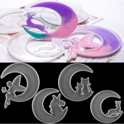 Transparent Christmas Deer Moon Cat Silicone Mold Angel Unicorn UV Epoxy Resin Casting Mold For DIY Pendant Jewelry Craft Making