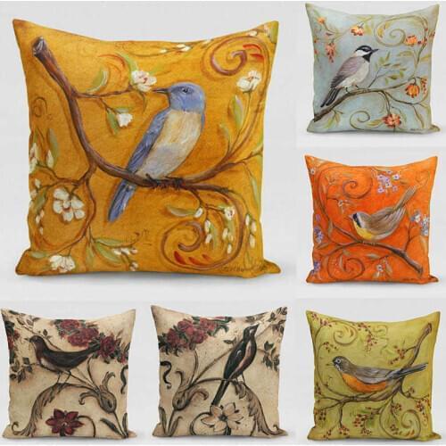 Birds in the Branche Throw Pillow Case Cotton Linen Sofa Car Cushion Cover