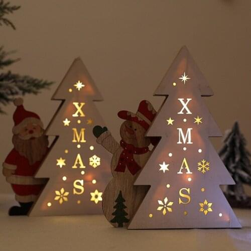 Christmas creative decoration desktop luminous Santa Claus snowman wooden tree decorations cafe window scene layout props