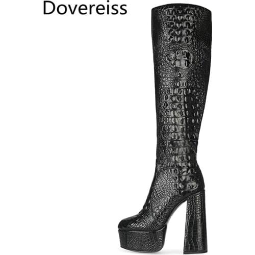 Dovereiss Fashion Womens Shoes Winter Pointed Toe Block heels Waterproof new Ladies Boots Knee High Boots Concise Mature 45