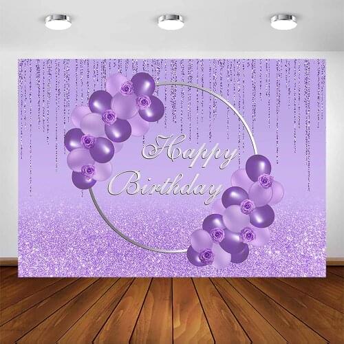 Silver Purple Photography Backdrop For Girls Women Party Photoshoot Silver Ring Happy Birthday Background Purple Glitter