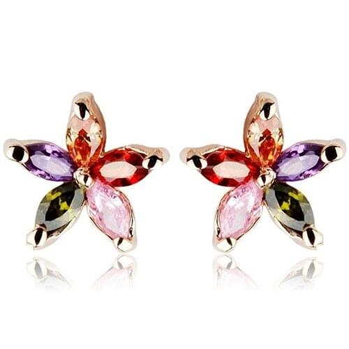 New Arrival Womens Fashion Gorgeous Multicolor Zircon Flower Ear Studs Earrings Jewelry