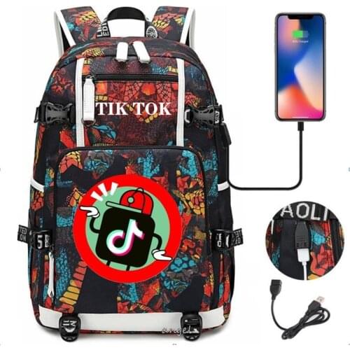 Cartoon School Bags Tik Tok Backpack Boys Girls USB Charging Travel Laptop Backpacks College Students Tik Tok School Bag