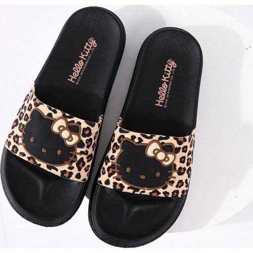 Summer Women Cute Cat Slippers Fashion Girls Flat KT Slides Shoes Thicken PVC Soled High Elastic Flip Flops Female Home Sandals