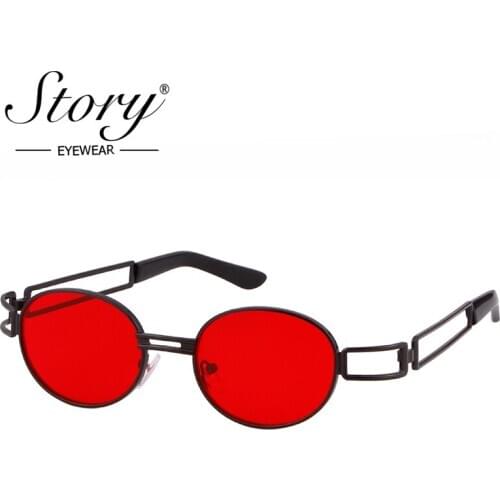 STORY Vintage Steampunk Round Sunglasses Men Women 2018 Fashion Hollow Leg Red Sun Glasses Women Shades UV400