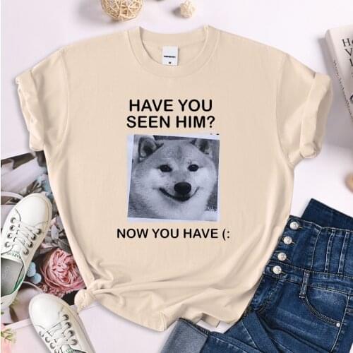Women T-Shirt Smirking gray Shiba Inu headshot printing Short sleeve summer oversized female tshirts Japanese Casual tops tees