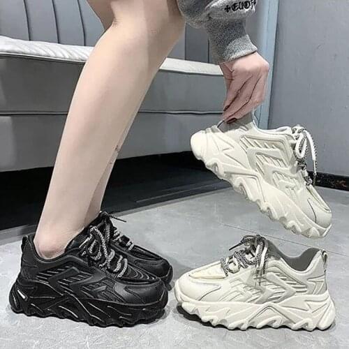 Women Shoes Casual Platform Sneakers Vulcanized Shoes Fashion Dad Shoes Woman Lace Up White Sneakers Mesh Breathable Footwear