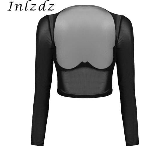 Womens Lingerie Sexy See-through Mesh Underwire Crop Top Nightwear Long Sleeve Open Front Transparent Sheer T-shirt Tops