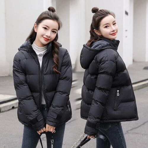 Winter Coat Female 2021 Hooded Warm Thick Cotton Jacket Women Short Black Parkas Womens Jackets Casaco Feminino Inverno Gxy137