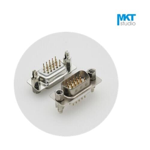 10Pcs Sample Gold Plated Male/Female White Straight DB15 DP15 D-sub 3 Triple Row PCB Mount VGA Connector Socket With Screw Nut