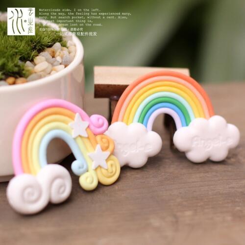 2 pcs Moss micro landscape decoration cute candy color star cloud soft ceramic rainbow DIY material