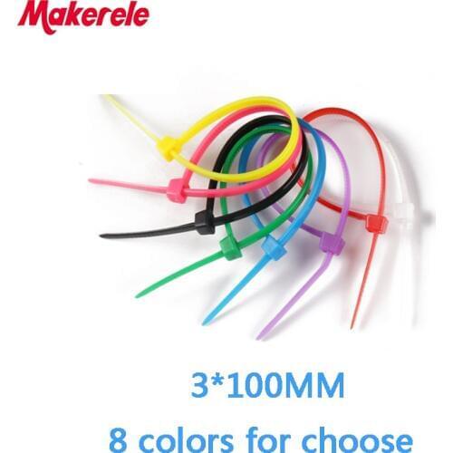 Free shipping 3*100 mm Colorful nylon cable ties cable wire tie plastic tie zip ties 100PCS/Bag and 8 colors for choose