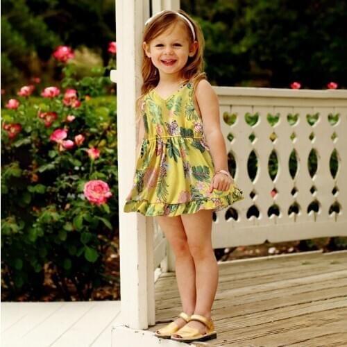Infant Baby Girl Once-piece Flower Dress Sleeveless Summer Cloth Custom with Lovely Flounce Ruffles for Kids 1-3 Years