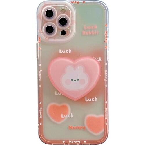Luxury Cute Rabbit Holder Stand Case For iPhone 11Pro MAX 7 8Plus XR XS 12 Pro Max SE 2020 Lovely Love Heart Gift TPU Cases