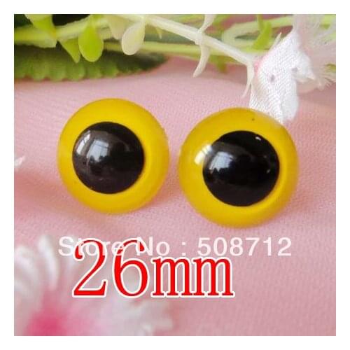 Fress ship!!!100pcs/lot 26mm yellow color pupil toy eyes/ safety eyes with PLASTIC lock-washers/Doll toy doll eyes