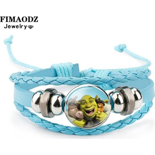 FIMAODZ Friendship Shrek Bracelet Cartoon Anime Figure Lovely Blue Pink Black Leather Bracelets for Men Women Wristband