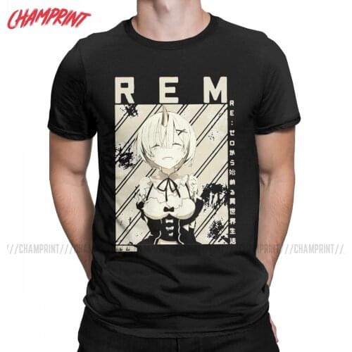 Men Rem ReZero Retro T Shirt Re Zero Anime Manga 100% Cotton Clothes Vintage Short Sleeve Round Neck Tees Summer T-Shirts