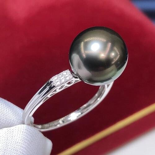 D325 Pearl Rings Fine Jewelry Solid 14K Gold Natural 10-11mm Ocean Sea Tahiti Black Pearls Rings for Women Fine Rings