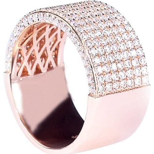 Trendy Men Full Diamond Rose Gold Ring 925 Sterling Silver Luxury Exquisite Engagement Party Anniversary Charm Attractive Gift