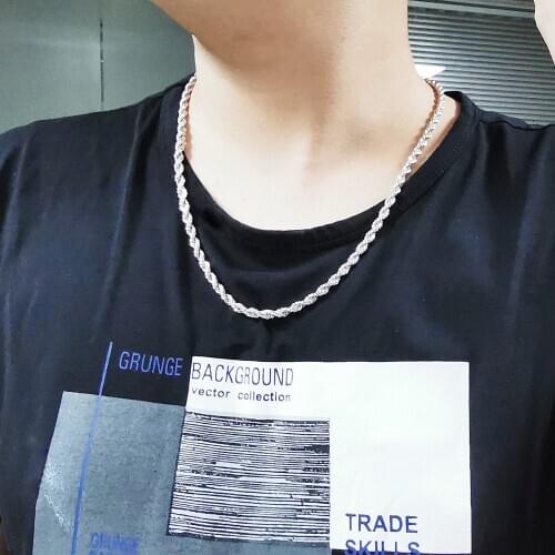 Fashion Men 100% 925 Sterling Silver Pendant Necklace Retro 5 MM 20-24 inch Twisted Twist Chain Solid Silver Man Jewelry Whole