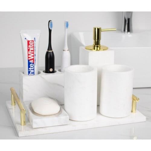 Bathroom Accessories Set Marbles Bath Toiletries Soap Dispenser Toothbrush Holder Gargle Cup Aromatherapy Bottles Wedding Gifts