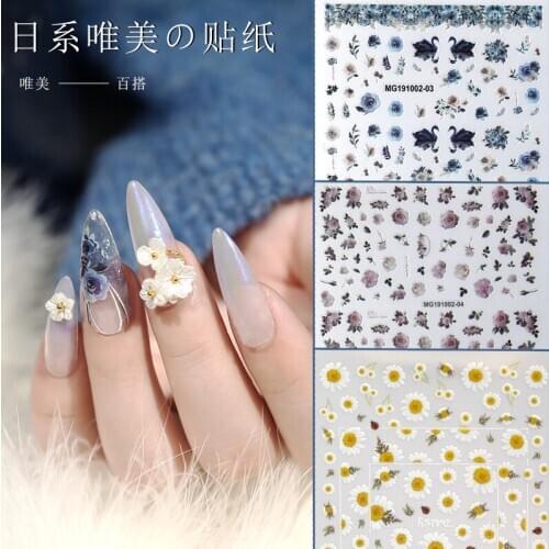 Newest WG1002-03 flower series nail stickers 3d back adhesive nail decals Japan style DIY decorations for nail tips