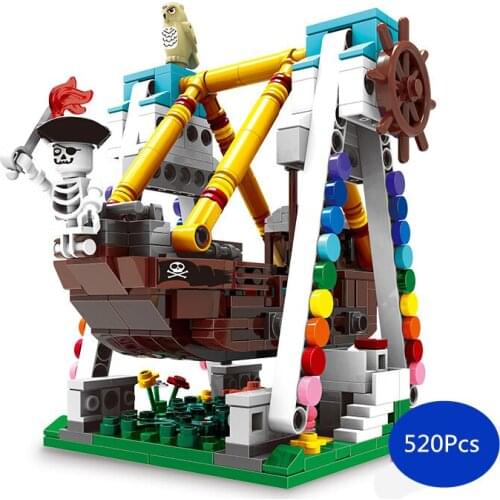 [New] 520Pcs/set DIY Amusement park swing pirate ship Building blocks toy funny assembles game toy child kids gift