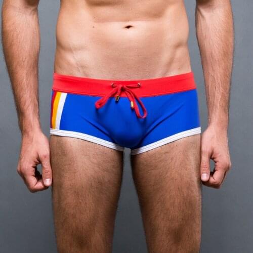 New Mens Solid-color Swimming Suits Sexy Side Stripes Hot Spring Swimming Boxers Summer Beach Swimming Trunks