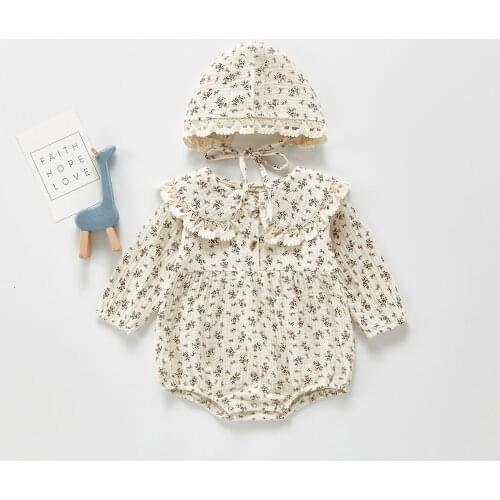 Spring New Baby Floral Hooded Romper Baby Girl Peter Pan Collar Crawling Suit Outwear Skirt