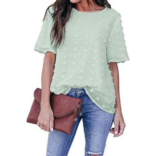 DAXIN Solid Color Womens T-Shirt Chiffon Shirt Protruding Dot Summer Casual Round Neck Short Sleeve Tee Top