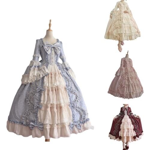 Women Medieval Vintage Dress Gothic Lolita Dress Long Sleeve Classic Lolita Dress Sweet Cute Ruffle Dress Anime Cosplay Costume