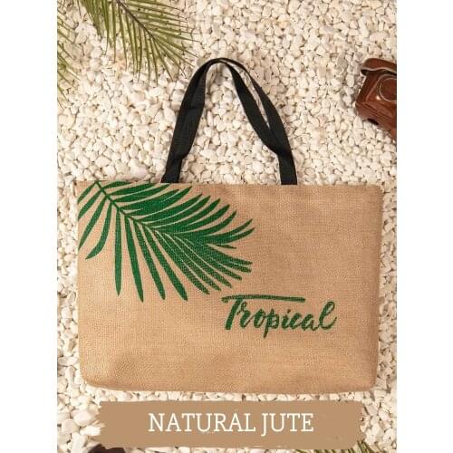 Printed Natural Jute Beach Shopping Women Bag Hand Shoulder Storage Summer Fashion Reusable Sheet Plage Bolsa Playa Strandtasche