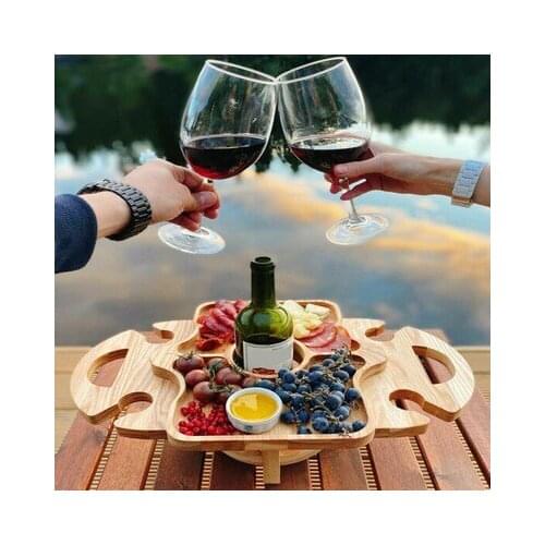 Portable Wine Glass Rack Folding Wooden Picnic Table Fruit Table Wine Outdoor Furniture Desk Collapsible Table Picnic Support