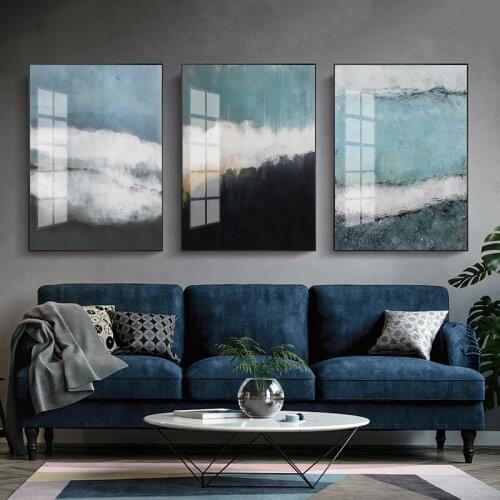 Simple Nordic abstract watercolor sea white cloud porch living room murals poster print picture canvas decorative painting