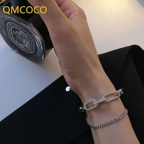 QMCOCO 925 Silver INS Design Simple Zircon Double Adjustable Chain Bracelet Woman Fashion Hand Jewelry For Woman Man Party Gifts