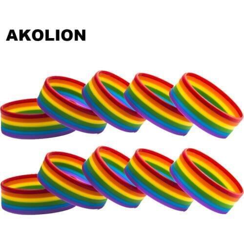Rainbow Flag Silicone Rubber Bracelets Sports Wrist Band Bangle for Women Men 10pcs SLP-0001