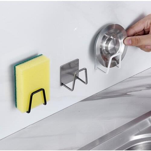 Kitchen Stainless Steel Sink Sponges Holder Self Adhesive Drain Drying Rack Kitchen Wall Hooks Accessories Storage Organizer