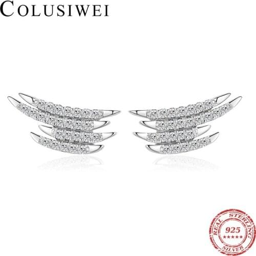 Colusiwei Fashion 925 Sterling Silver Irregular Geometric Line Stud Earrings for Women Clear CZ Earring Fine Jewelry Accessories