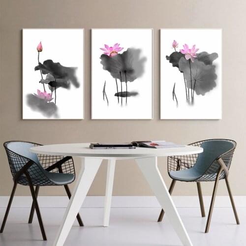 Modern Watercolor Chinese Calligraphy Ink Lotus Canvas Art HD Print Poster Asian Picture Living Room Home Decoration No Frame