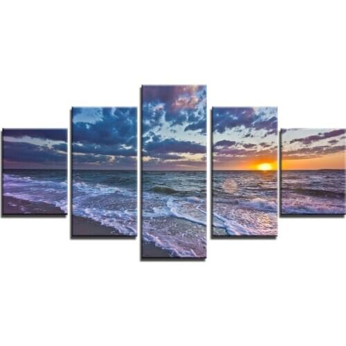 Custom Sunrise Seaside Wave Landscape Modern Canvas Wall Art Painting Print on Canvas Oil Painting For Home Decor dropshipping