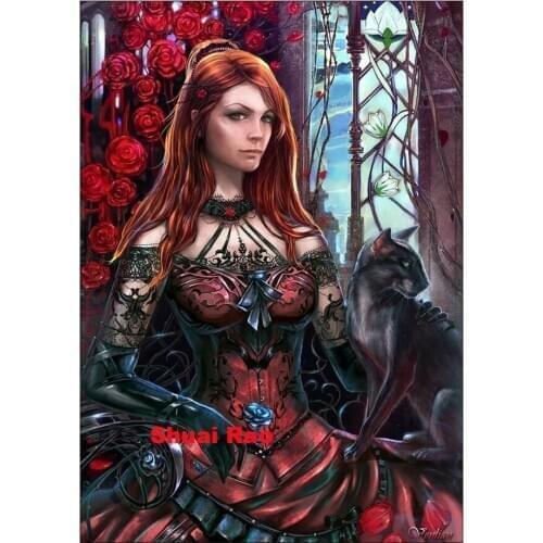 Vampire Rose Woman Cat 5d round diamond painting Photo Custom 2021 diamond embroidery full square 5d diamond cross stitch mosaic