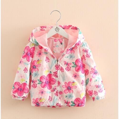 BibiCola Baby Girls Clothes Spring Baby Jacket Coats Girl Clothing Flowers animal Pattern Hooded Windbreaker Children Outerwear